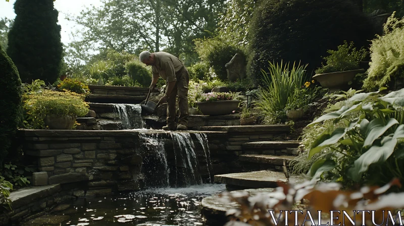 Man Watering Waterfall AI Image