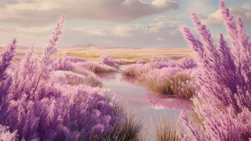 Dreamy Pink Plants by the River