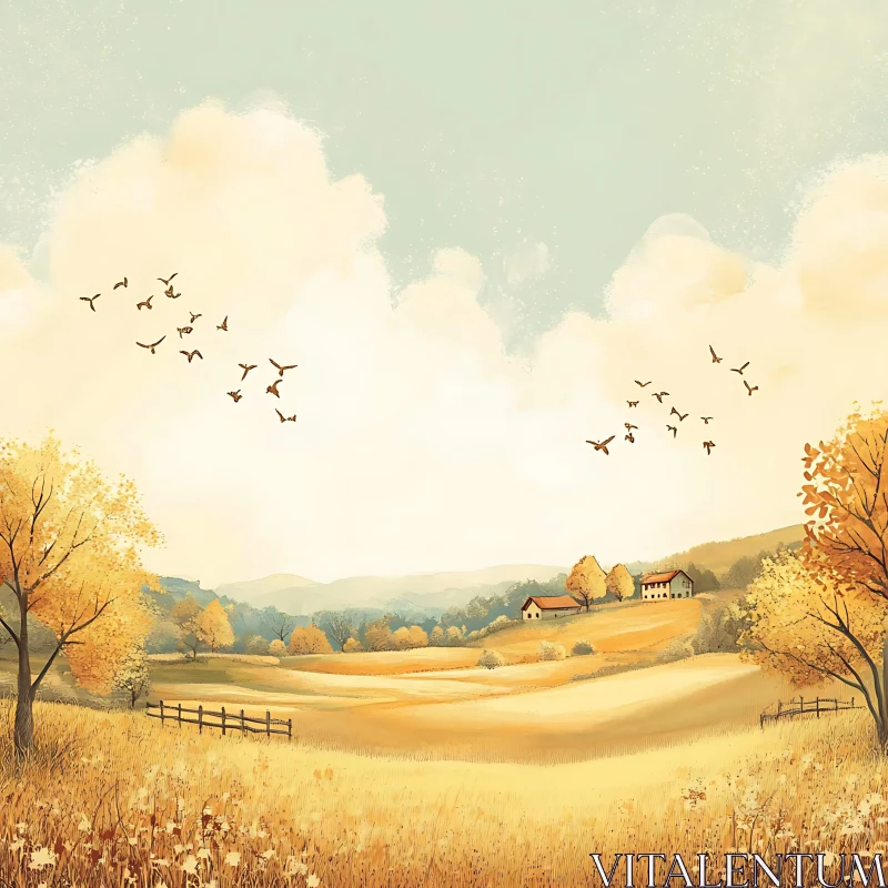 AI ART Autumnal Field Landscape Painting