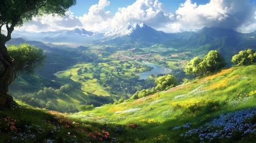 Scenic Mountain View with Green Meadow