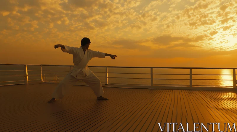 AI ART Man Practicing Karate During Sunset