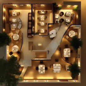 Restaurant Floor Plan with Warm Lighting