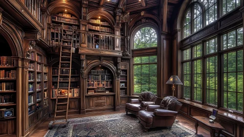 Classic Library Interior with Armchairs