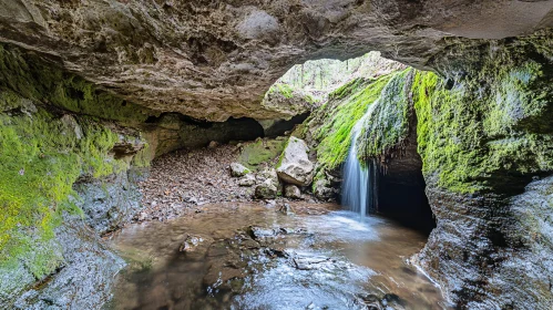 Mossy Cave with Waterfall