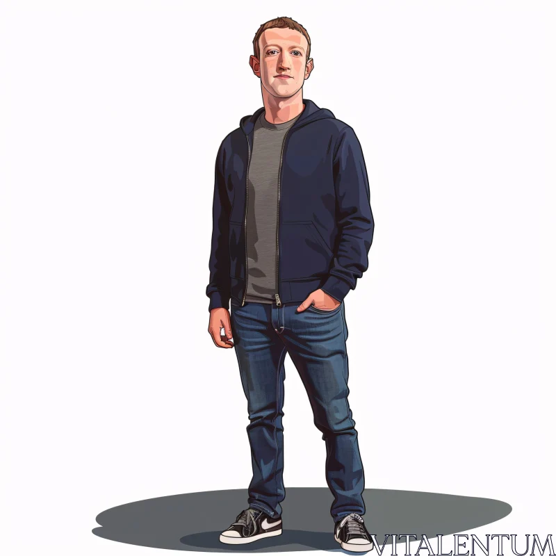 AI ART Mark Zuckerberg Digital Portrait in Dark Jacket and Jeans