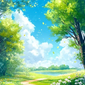 Serene Meadow and Sky Landscape