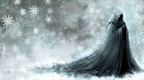 Mystic Figure in Winter Snowfall