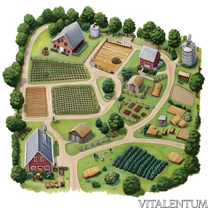 Aerial Farm Illustration AI Image