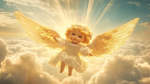 Heavenly Doll with Wings in the Sky