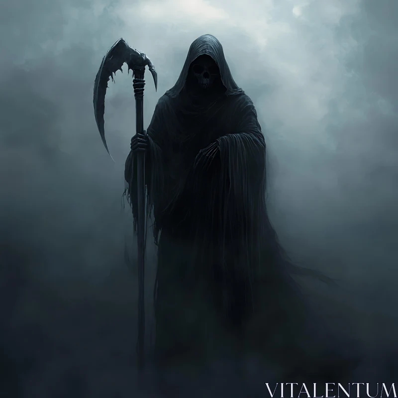 AI ART Dark shrouded figure with scythe