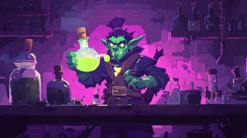 Green Goblin Mixing Magical Concoctions