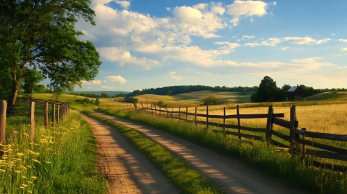 Scenic Farmland Landscape with Dirt Road