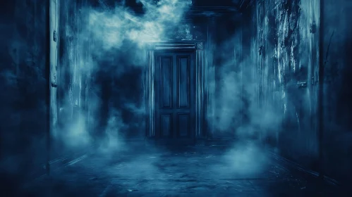 Foggy Doorway in Dark Hallway