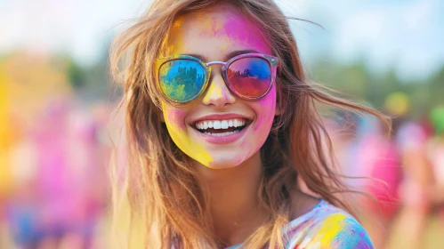 Woman's Colorful Holi Festival Portrait