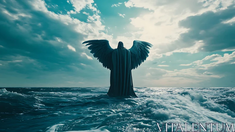 Guardian Angel Over Ocean Waves AI Image