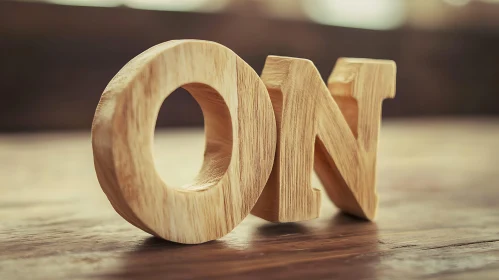 Carved Wooden Letters 'ON' - Artistic Concept