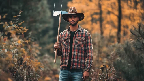 Rural Farmer with Pitchfork