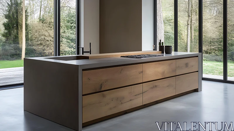 AI ART Contemporary Kitchen with Wooden Island