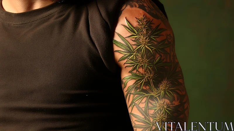 AI ART Arm Tattoo with Botanical Leaf Design