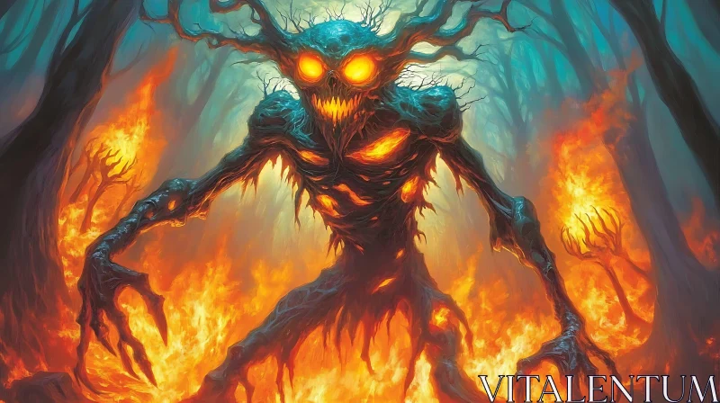 AI ART Fiery Forest Demon Illustration