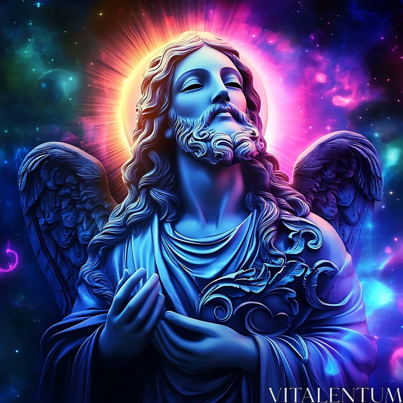 AI ART Celestial Angel with Wings in Blue