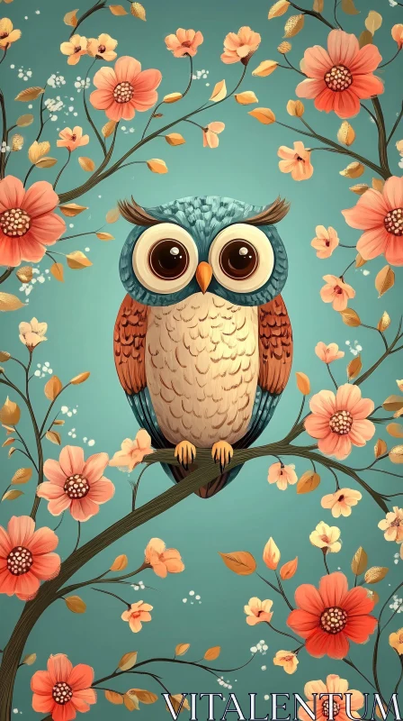 AI ART Artistic Owl and Floral Scene