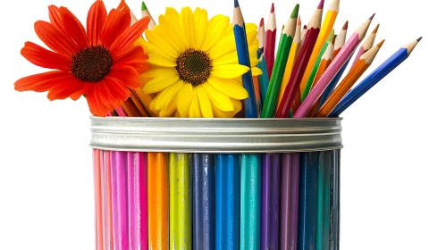 Still Life with Pencils and Flowers