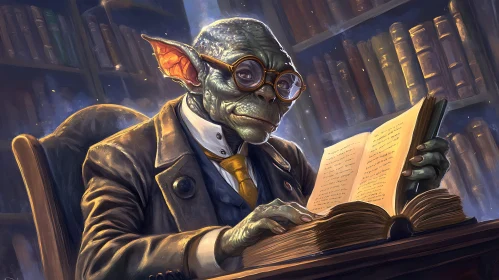 Goblin Professor Studying Ancient Text