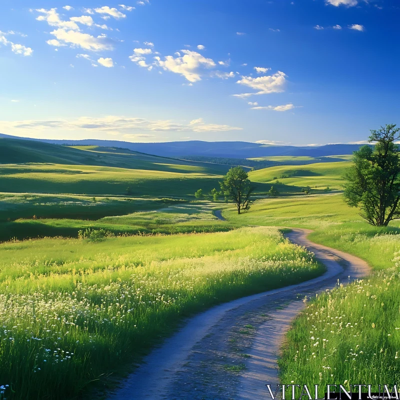 AI ART Green Field Path Serenity Scene