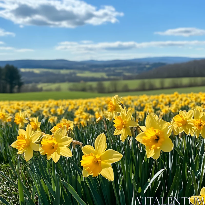 Yellow Daffodils in a Green Field AI Image