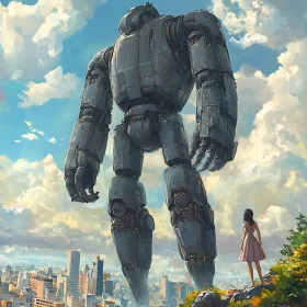 Woman and Robot Above the City