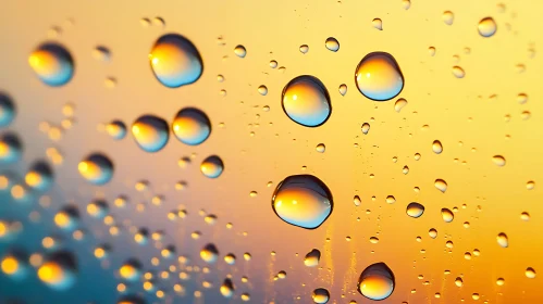 Water Droplets Against Sunset Gradient