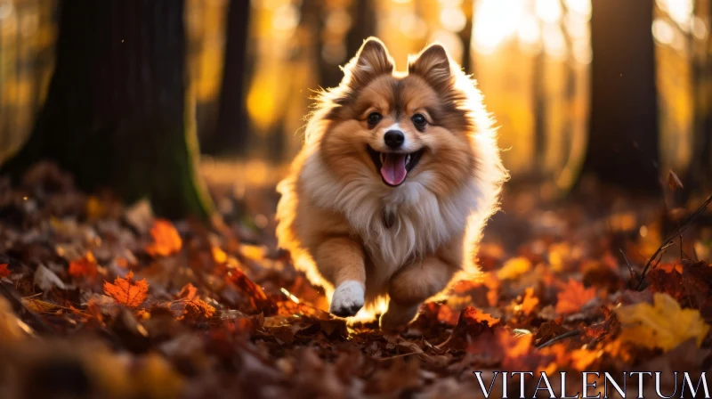 Canine Frolicking Amidst Autumn Foliage - Furry Art Representation AI Image