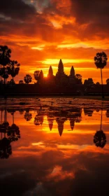 Captivating Sunset Reflection at Angkor Wat | Dark Orange and Light Black