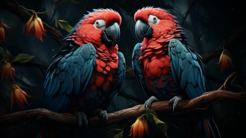 Colorful Animation of Red Parrots in 2D Game Art Style