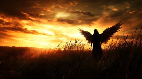 Angel in the Golden Sunset Field