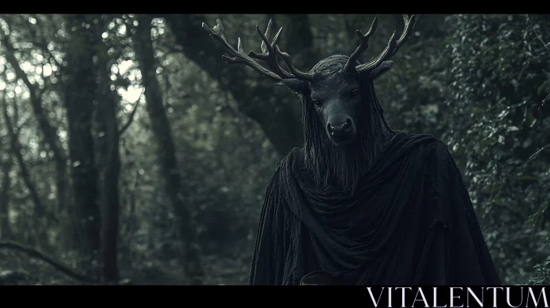 Mysterious Forest Creature with Antlers AI Image