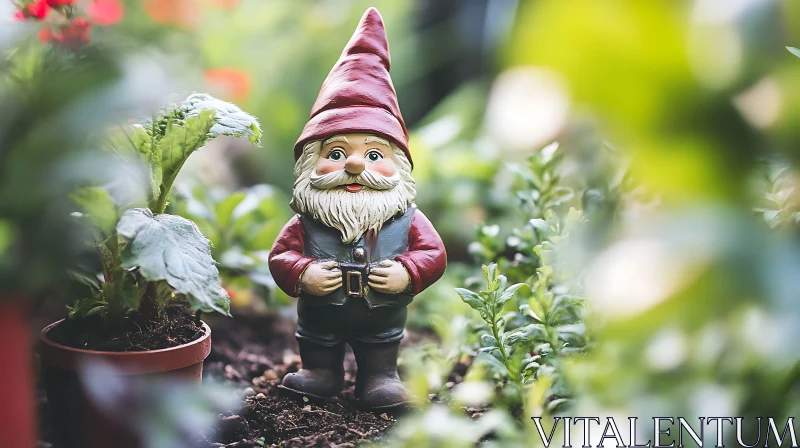 Whimsical Gnome in a Serene Garden AI Image