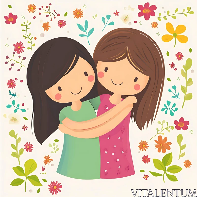 Floral Embrace: A Heartwarming Friendship AI Image