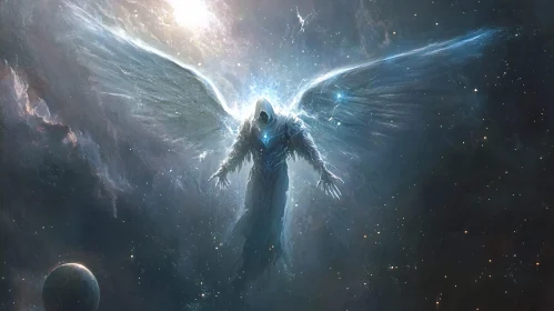 Winged Figure in Starry Expanse