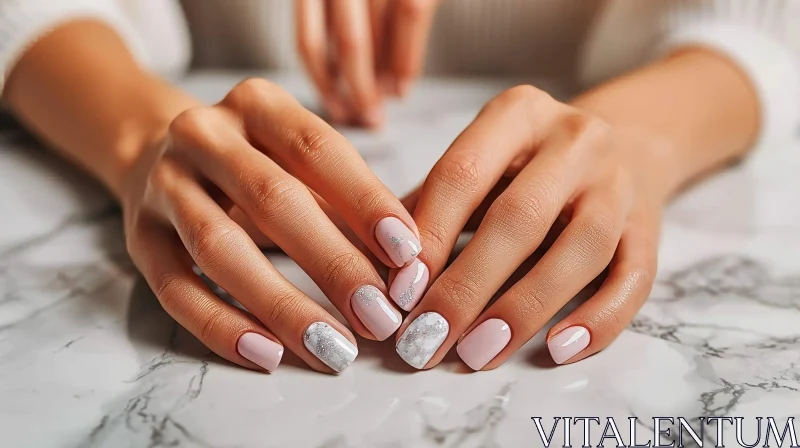 Elegant Pink and White Marble Nail Design | Captivating Image AI Image