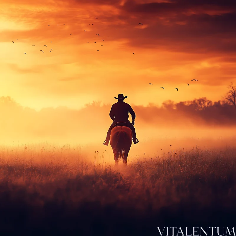 Silhouette of a Cowboy on Horseback AI Image