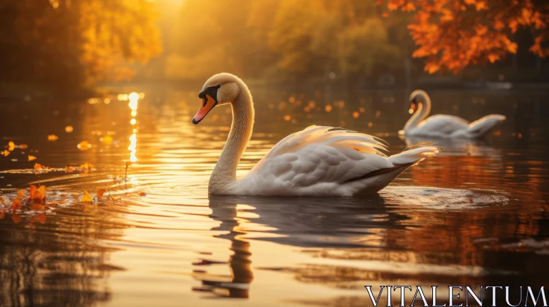 Golden Hour Swans: A Captivating Display of Nature's Aristocracy AI Image
