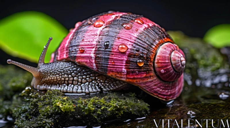 Red Snail Amidst Water Drops: A Miniature Diorama AI Image