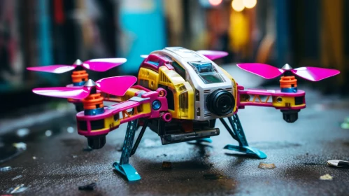 Urban Toy Drone: Gadgetpunk Craftsmanship in Dark Yellow and Pink