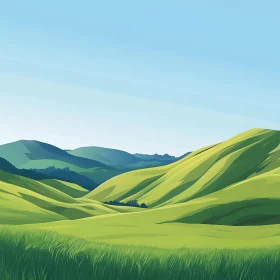 Peaceful Green Hills Under Blue Sky