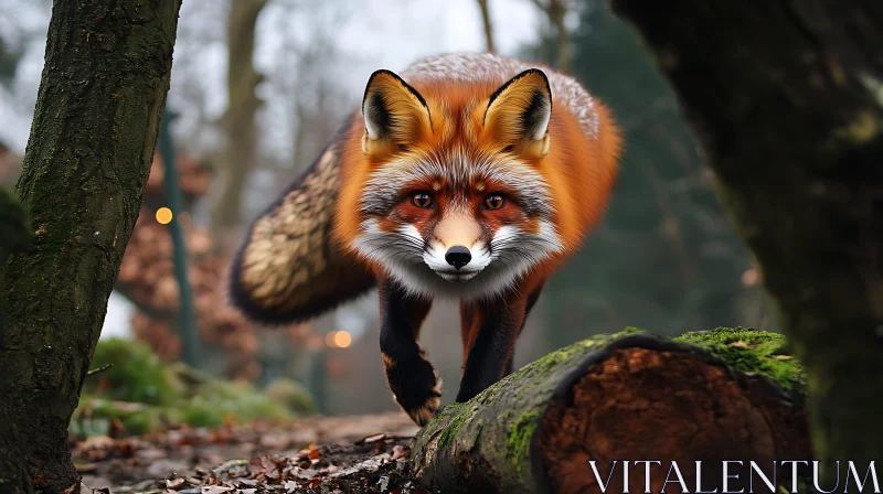 Red Fox in Woodland Scene AI Image