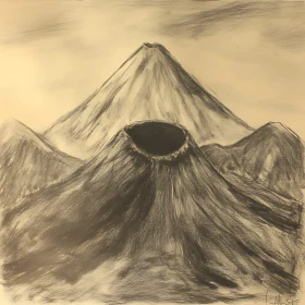 Charcoal Mountain Landscape with Crater