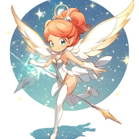 Winged Angel Girl with Spear