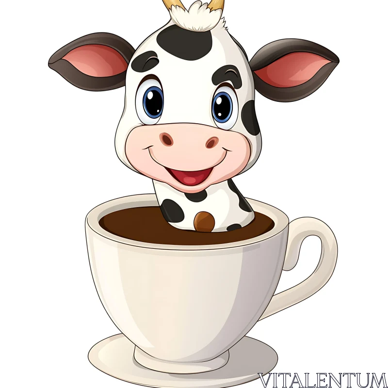 Cartoon Cow Coffee Break AI Image